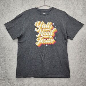 DOM‎ Y'all Need Jesus Graphic T-Shirt Womens Large Gray Retro Religious Tee